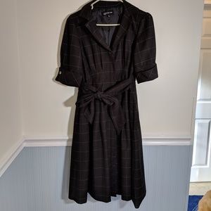 Black & White pinstripe plaid collar pleated dress